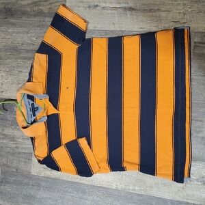 Tommy Hilfiger Polo Shirt Mens 2XL Navy Oran Striped Casual‎ Short Sleeve